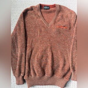 Men's Striped V-Neck Sweater - Rust